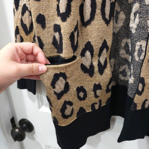 ANN TAYLOR White Gold Black Ombre Leopard Pocket Cardigan, Wool Blend, XS - Picture 6 of 12